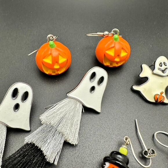 Fall Halloween Ghost & Pumpkin Jackolantern Earrings - lot bundle set - Picture 3 of 5